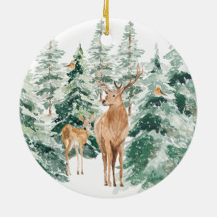 Winter Woodland Deer Christmas Ceramic Ornament