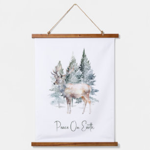Winter woodland Deer Christmas Holiday Hanging Tapestry