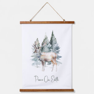 Winter woodland Deer Christmas Holiday Hanging Tapestry