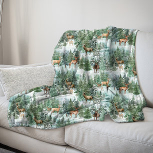 Winter Woodland Deer Fleece Blanket