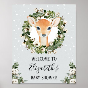 Winter Woodland Deer Forest Fawn Baby Shower Party Poster