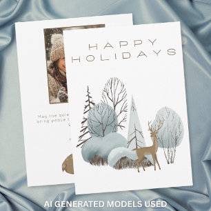 Winter Woodland Deer Happy Holidays Photo Holiday Card