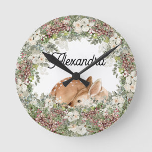 Winter Woodland Deer The Wild One  Round Clock