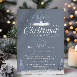 Winter Woodland Elegant Dusty Blue Christmas Party Invitation