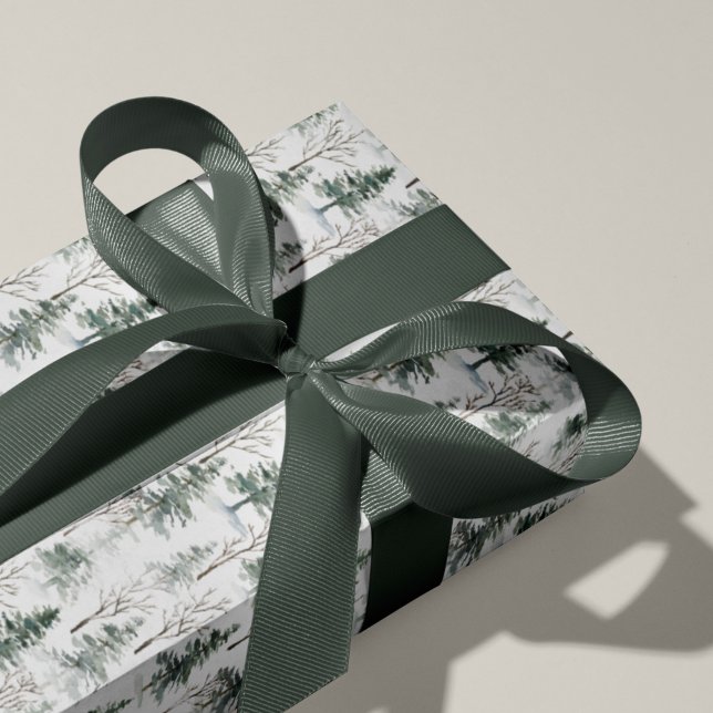 Winter Woodland Evergreen Forest Pattern Wrapping Paper (Creator Uploaded)
