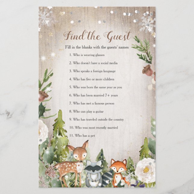 Winter Woodland Find the Guest game White Floral  (Front)