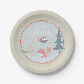 Winter Woodland First Birthday Forest Animals Boy Paper Plate