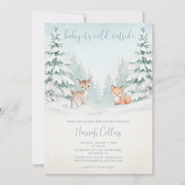 Winter Woodland Forest Animal Baby Shower Invitation (Front)