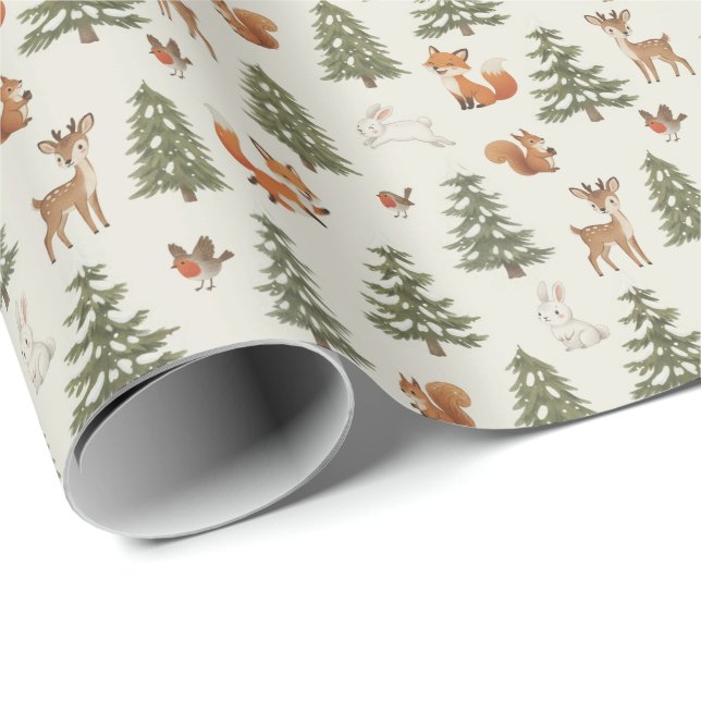 Winter Woodland Forest Animals Small Christmas Wrapping Paper (Roll Corner)