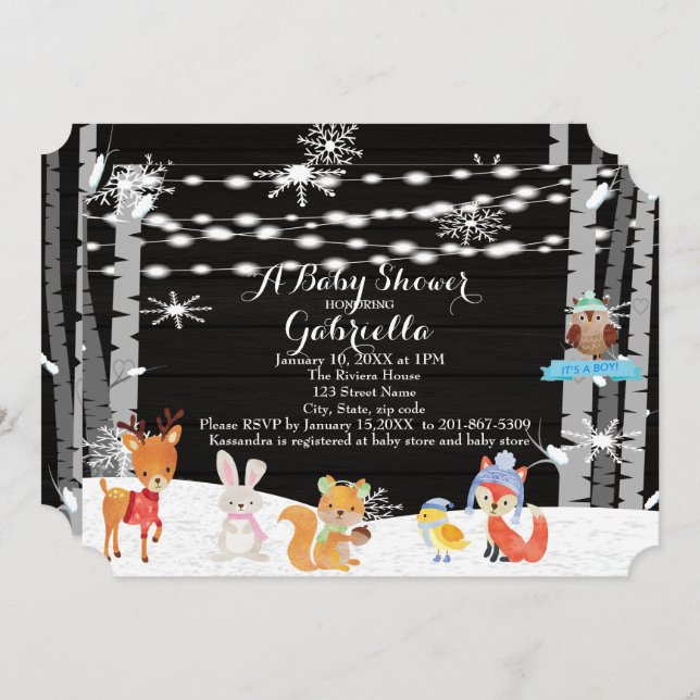 Winter Woodland Forest Baby Boy Shower Invitation (Front/Back)
