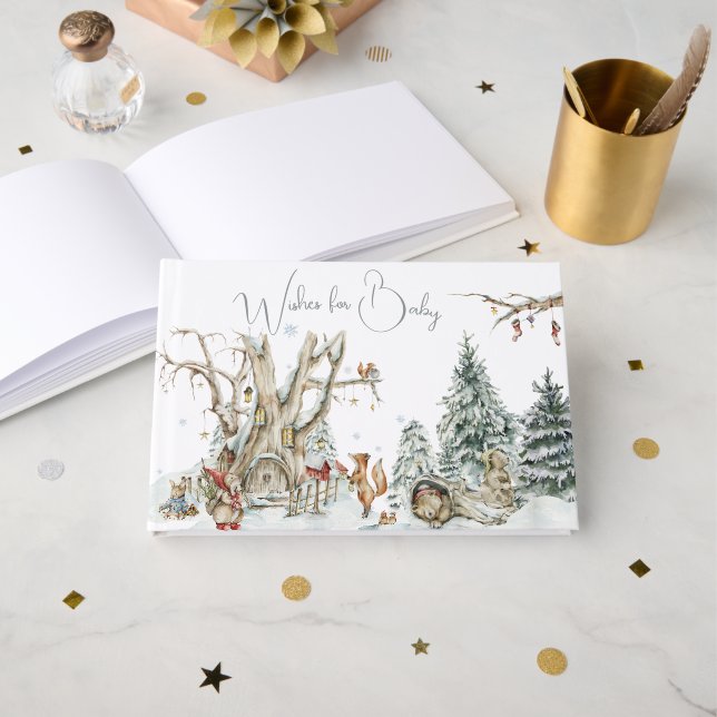 Winter Woodland Forest | Baby Shower Guest Book (Front Open)