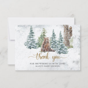 Winter woodland forest bear thank you card
