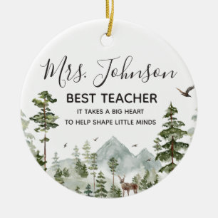 Winter Woodland Forest Best Teacher Ceramic Ornament