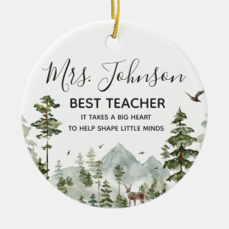 Winter Woodland Forest Best Teacher Ceramic Ornament