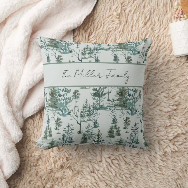 Winter Woodland Forest Green Holiday Family Memory Cushion (Blanket)