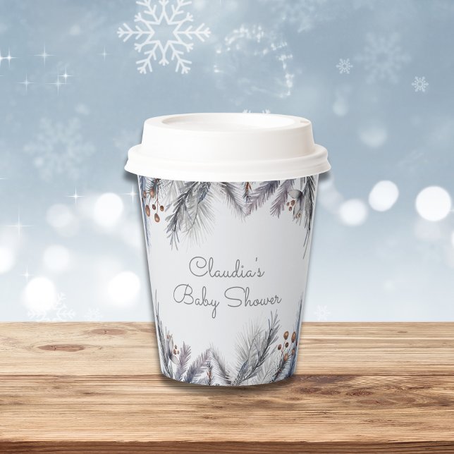 Winter Woodland Forest Modern Script Baby Shower Paper Cups (Creator Uploaded)