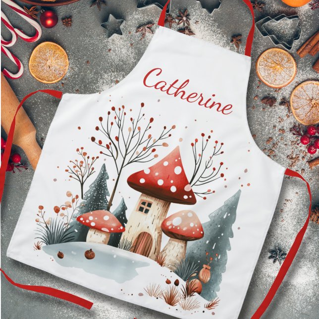 Winter Woodland Forest Mushrooms Personalised Apron (Creator Uploaded)