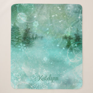 Winter Woodland Forest Snowflake Personalised Sherpa Blanket