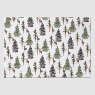 Winter Woodland Forest Snowy Spruce Tree And Stags Tissue Paper
