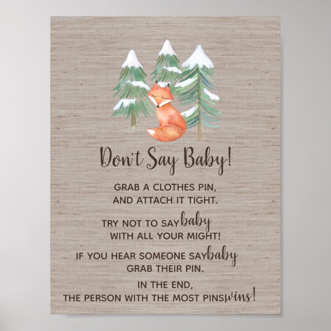 Winter Woodland Fox Don't Say Baby Sign (Front)