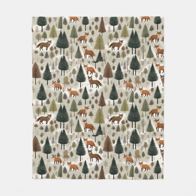 Winter Woodland Fox  Fleece Blanket (Front)