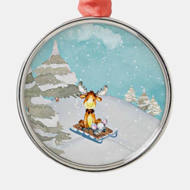 Winter Woodland Friends - Animal Illustration Metal Ornament (Front)