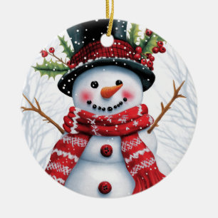 Winter Woodland Friends Festive Snowman Ceramic Ornament