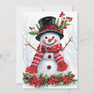 Winter Woodland Friends   Festive Snowman Holiday Card