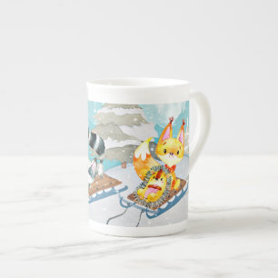 Winter Woodland Friends -Fox Hedgehog Illustration Bone China Mug