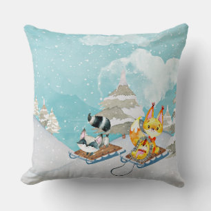 Winter Woodland Friends -Fox Hedgehog Illustration Cushion