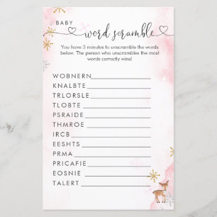 Winter Woodland Girl Baby Shower Word Scramble 