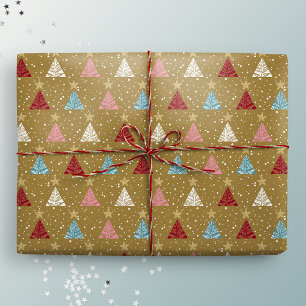 Winter Woodland Gold Christmas Trees Wrapping Paper