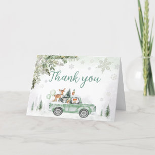 Winter Woodland Green Truck Baby Shower Thank You Card