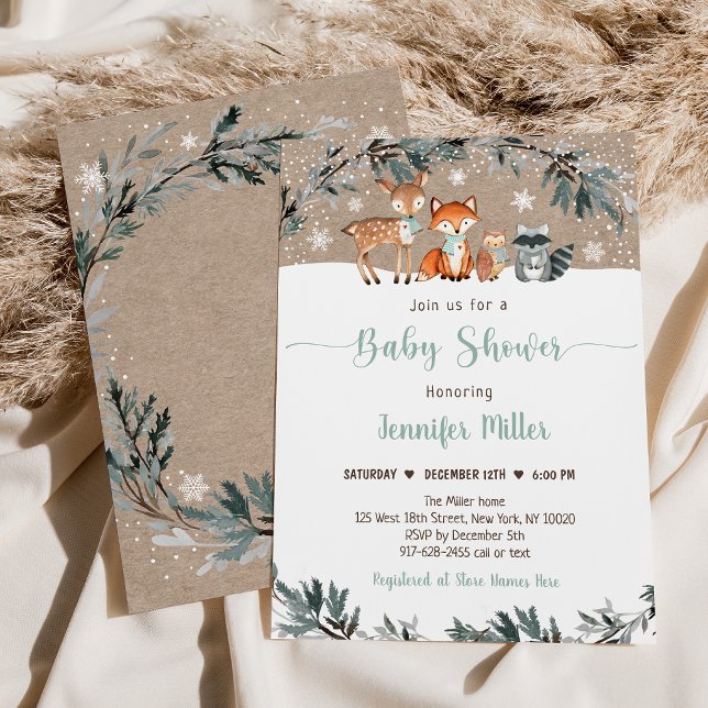 Winter Woodland Greenery Baby Shower Invitation (Creator Uploaded)