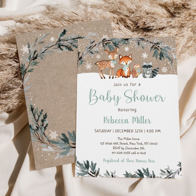 Winter Woodland Greenery Baby Shower Invitation (Creator Uploaded)
