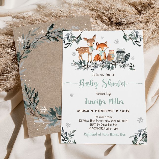 Winter Woodland Greenery Baby Shower Invitation (Creator Uploaded)