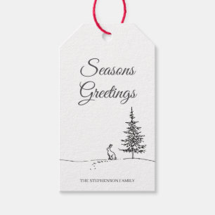 Winter Woodland Hare Hand Drawn Festive Gift Tags