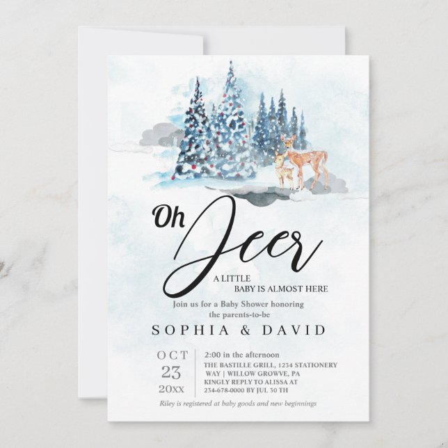 Winter Woodland Hills Deer Baby Shower Invitation (Front)