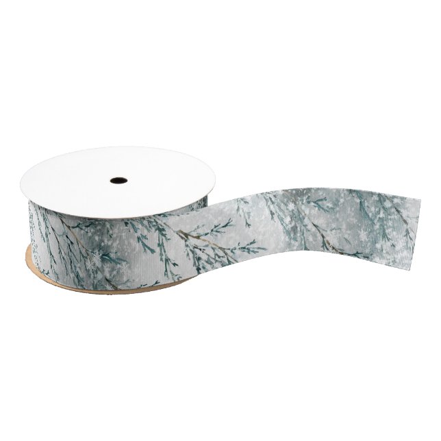 Winter Woodland Icy Snow Storm Grosgrain Ribbon (Spool)