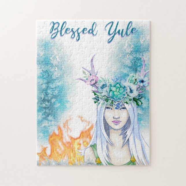 Winter Woodland Maiden Yule Fire Pagan Holiday Jigsaw Puzzle (Vertical)