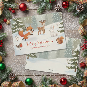 Winter Woodland Merry Christmas Forest Animals Holiday Card