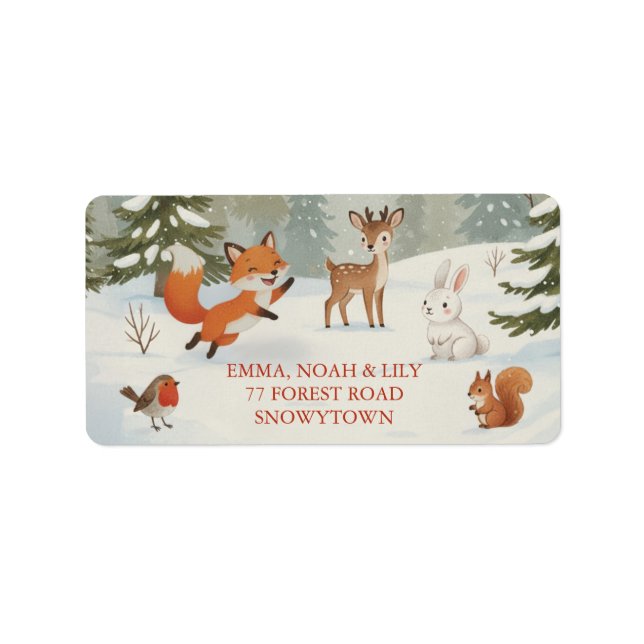 Winter Woodland Merry Christmas Forest Animals Label (Front)