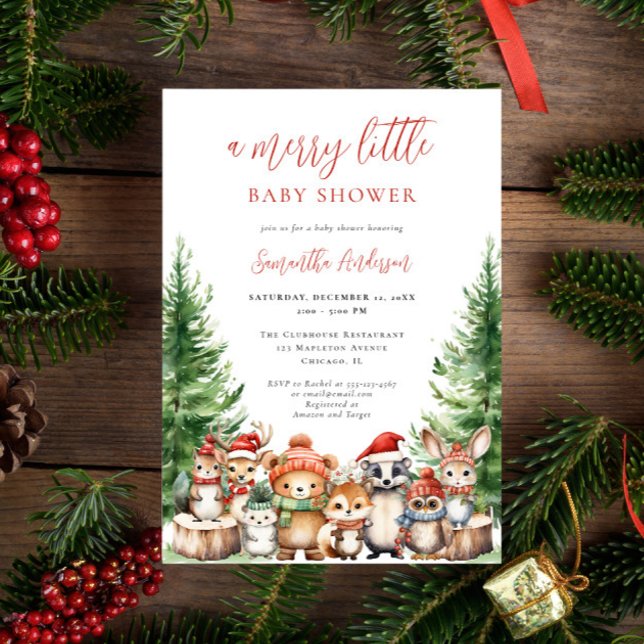 Winter Woodland Merry Little Christmas Baby Shower Invitation (Creator Uploaded)