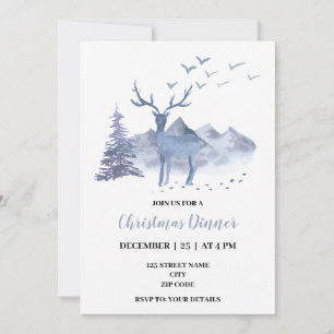 Winter Woodland Modern Watercolor Christmas Dinner Invitation