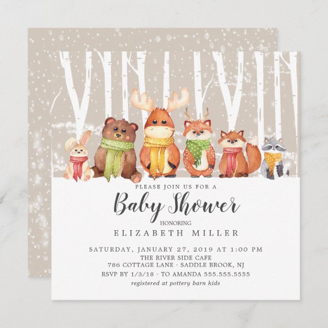 Winter Woodland Neutral Baby Shower Invitation (Front/Back)
