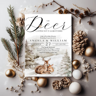 Winter Woodland Oh Deer Theme Baby Boy Shower Invitation