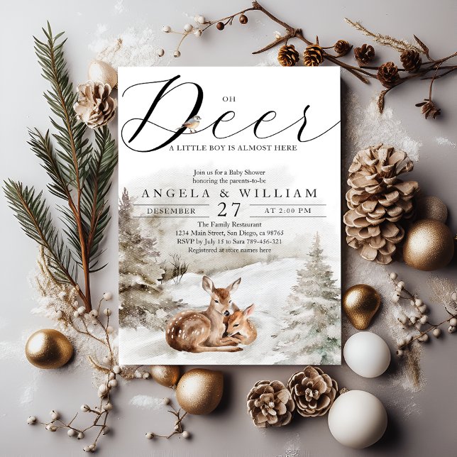 Winter Woodland Oh Deer Theme Baby Boy Shower Invitation (Creator Uploaded)