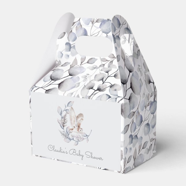 Winter Woodland Owl Modern Script Baby Shower Favour Box (Front Side)