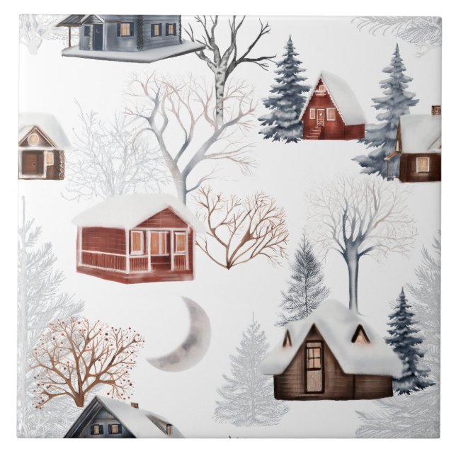Winter Woodland Pattern  Ceramic Tile (Front)
