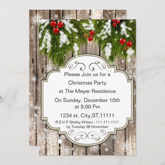 winter woodland pine Holiday party Invitation (Front/Back)